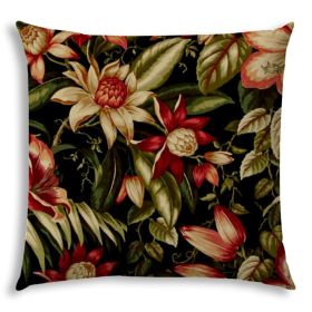 20" X 20" Tan And Red Zippered Floral Throw Indoor Outdoor Pillow