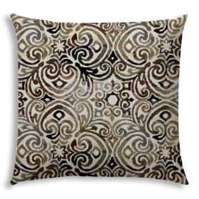 20" X 20" Gray And Cream Zippered Ikat Throw Indoor Outdoor Pillow