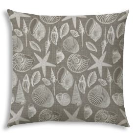 20" X 20" Cream And Gray Seashells Zippered Nautical Throw Indoor Outdoor Pillow