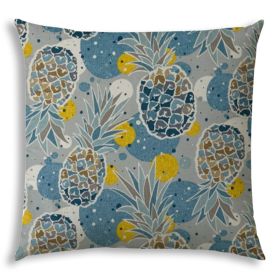 20" X 20" Blue And Yellow Zippered Tropical Throw Indoor Outdoor Pillow