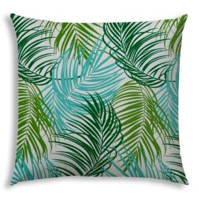 20" X 20" Aqua And White Zippered Tropical Throw Indoor Outdoor Pillow