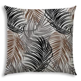 20" X 20" Brown And Black Zippered Tropical Throw Indoor Outdoor Pillow