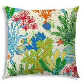 20" X 20" Green And Ivory Zippered Floral Throw Indoor Outdoor Pillow