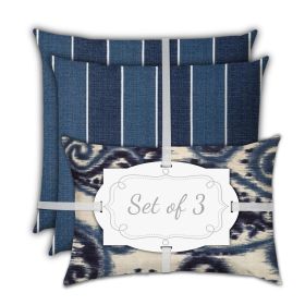 18" X 18" Navy Blue And White Blown Seam Striped Throw Indoor Outdoor Pillow