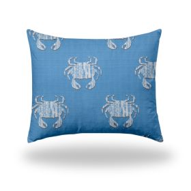 22" X 26" Blue And White Crab Zippered Coastal Lumbar Indoor Outdoor Pillow Cover
