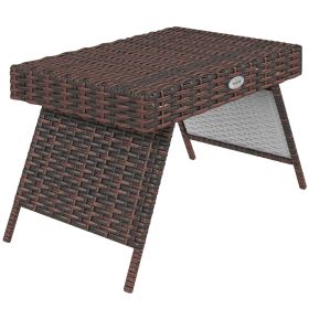 Outsunny Folding Side Table Hand Woven PE Rattan Coffee Table for Balcony Backyard Garden Lawn Brown
