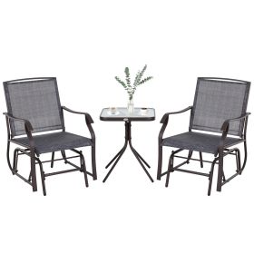 Outsunny 3 Pcs Outdoor Glider Swing, with Coffee Table Bistro Set, Breathable Mesh Fabric, Supports Up to 352 lbs., for Garden, Gray