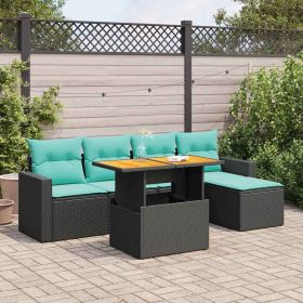 6 Piece Patio Sofa Set with Cushions Black Poly Rattan