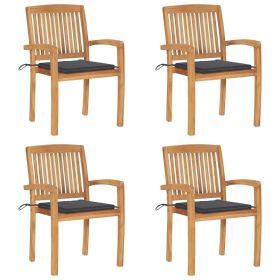 Stacking Patio Chairs with Cushions 4 pcs Solid Teak Wood