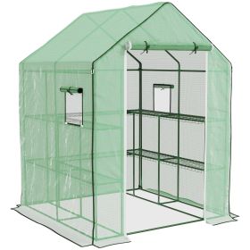 Outsunny 4.6' x 4.7' Portable Greenhouse, Water/UV Resistant Walk-In Small Outdoor Greenhouse with 2 Tier U-Shaped Flower Rack Shelves