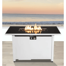 43" Rectangular Fire Pit with Smoked Glass and Metal Frame
