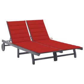 2-Person Patio Sun Lounger with Cushion Gray Solid Acacia Wood (Color: Gray)
