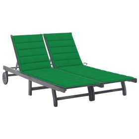 2-Person Patio Sun Lounger with Cushion Gray Solid Acacia Wood (Color: Grey)