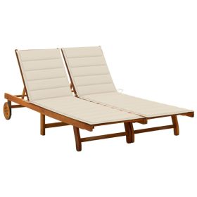 2-Person Patio Sun Lounger with Cushions Solid Acacia Wood (Color: Brown)